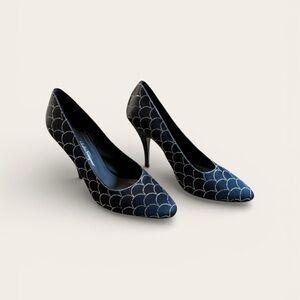 Salvatore Ferragamo Navy Patterned Pointed-Toe Pumps
